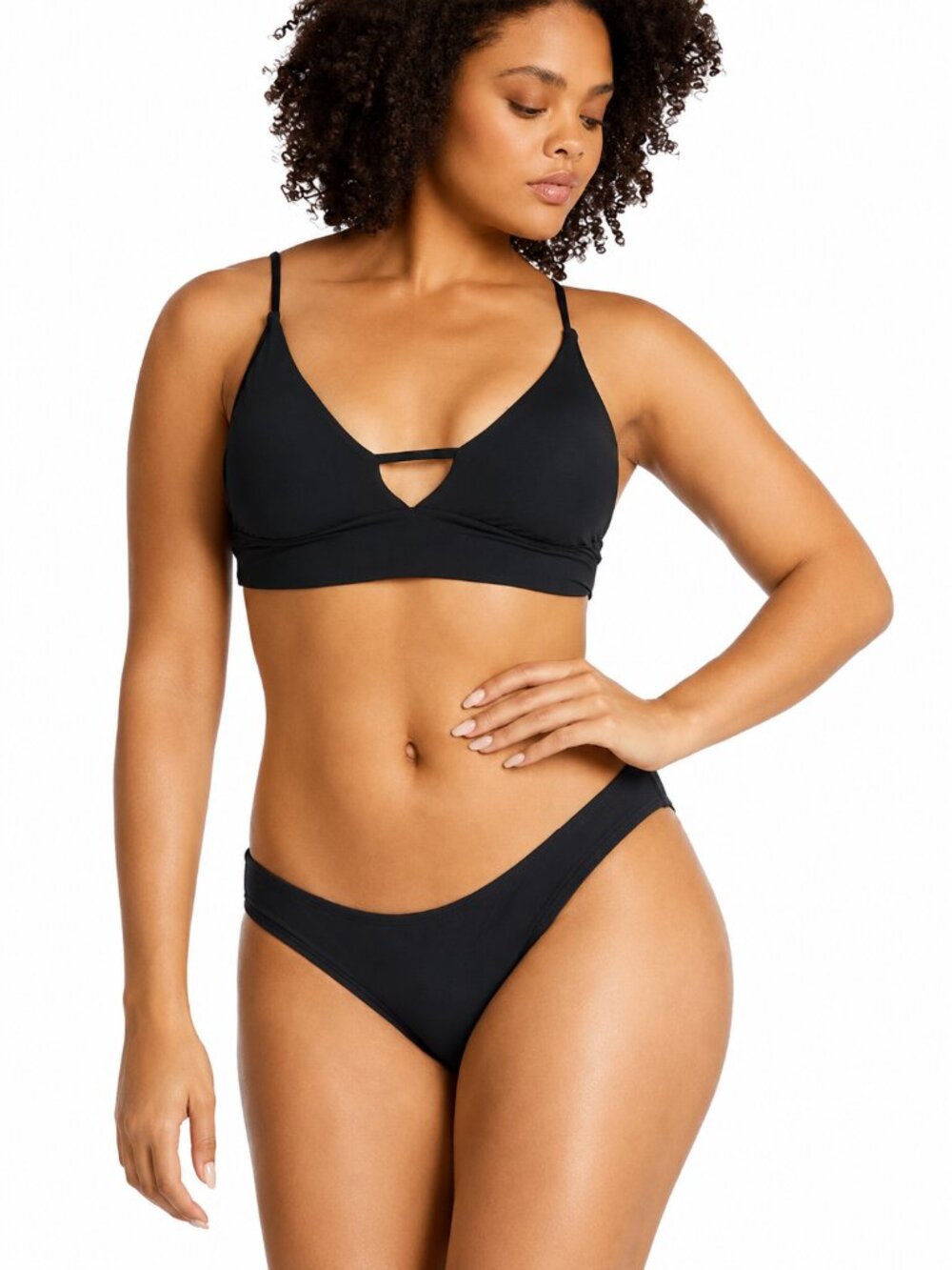 Billabong Sol Searcher V Neck Cami Bikini Top Black Pebble Small NWOT Eco